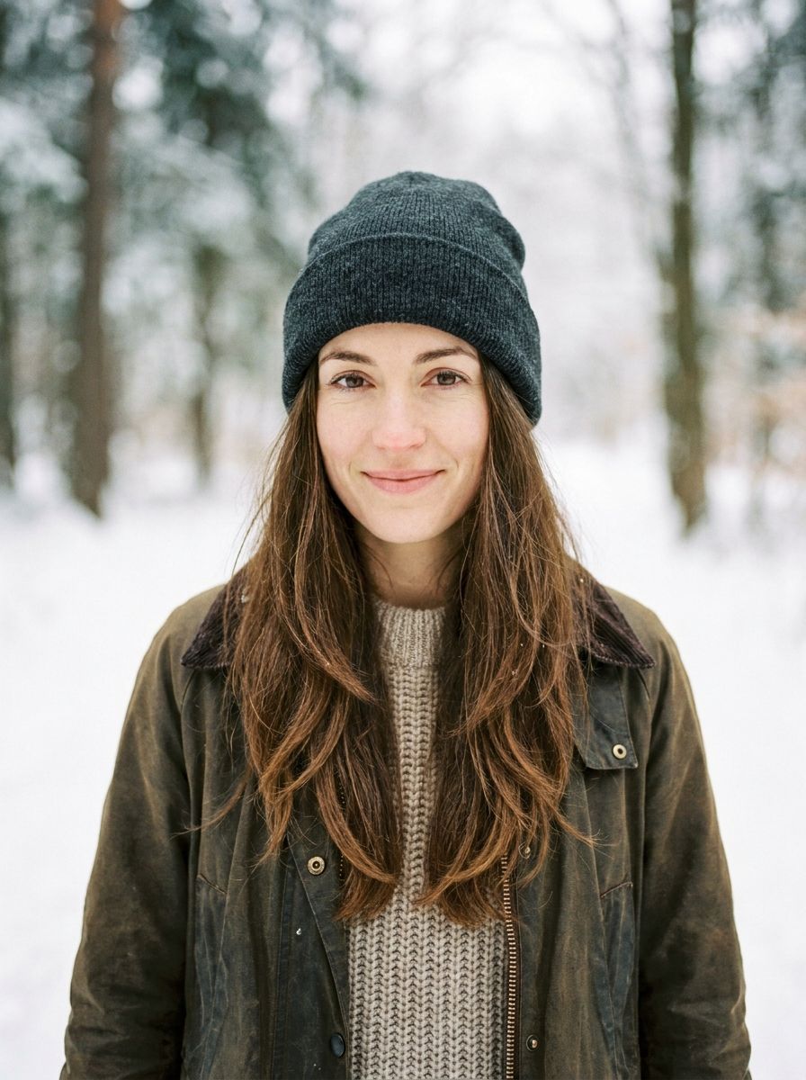 Lived-In Winter Layers mit Beanie - Winterfrisuren für lange Haare